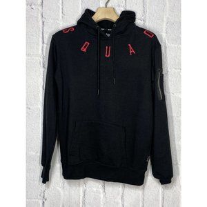 BLACK SQUAD Mens Hoodie Regular Fit Black Size M‎ Red Embroidery Sleeve Pocket